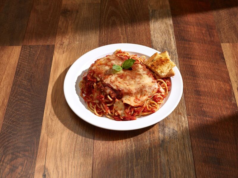 Order P10. Chicken Parmigiana with Spaghetti food online from Italian Express store, Tustin on bringmethat.com