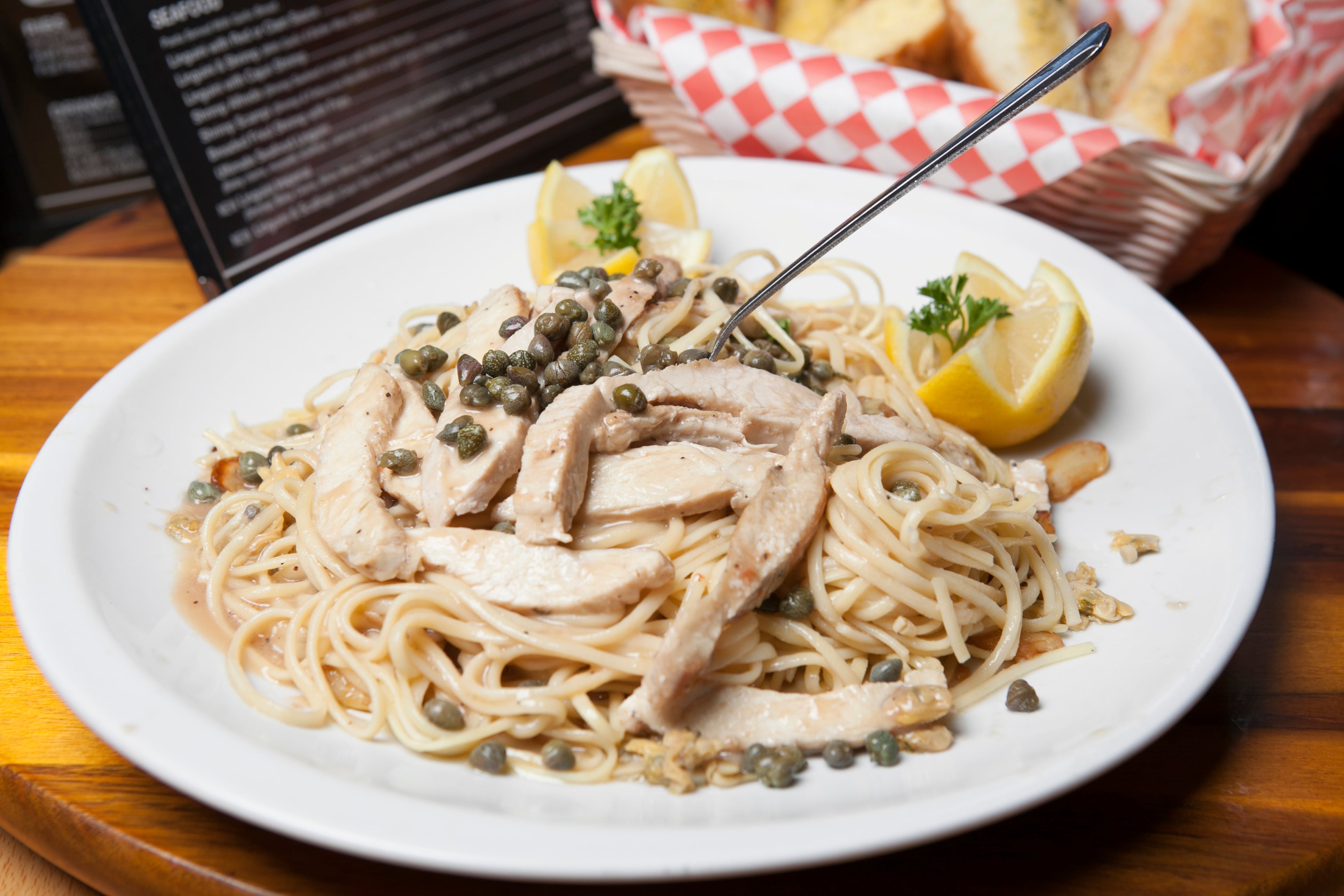 Order Chicken Picatte - Entree food online from Lino's Pizzeria and Italian store, North Las Vegas on bringmethat.com