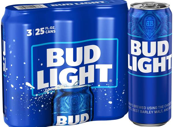 Order Bud Light, 3 pk/25 oz. canned beer (4.2% ABV) food online from Central Liquor Market store, Los Angeles on bringmethat.com