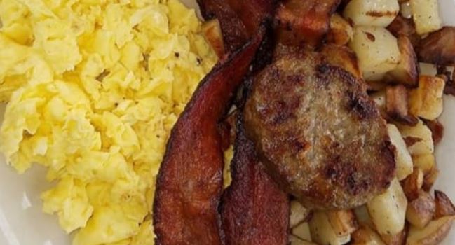 Order 2 Eggs with 4 Strips of Bacon food online from Potato Shack Cafe store, Encinitas on bringmethat.com