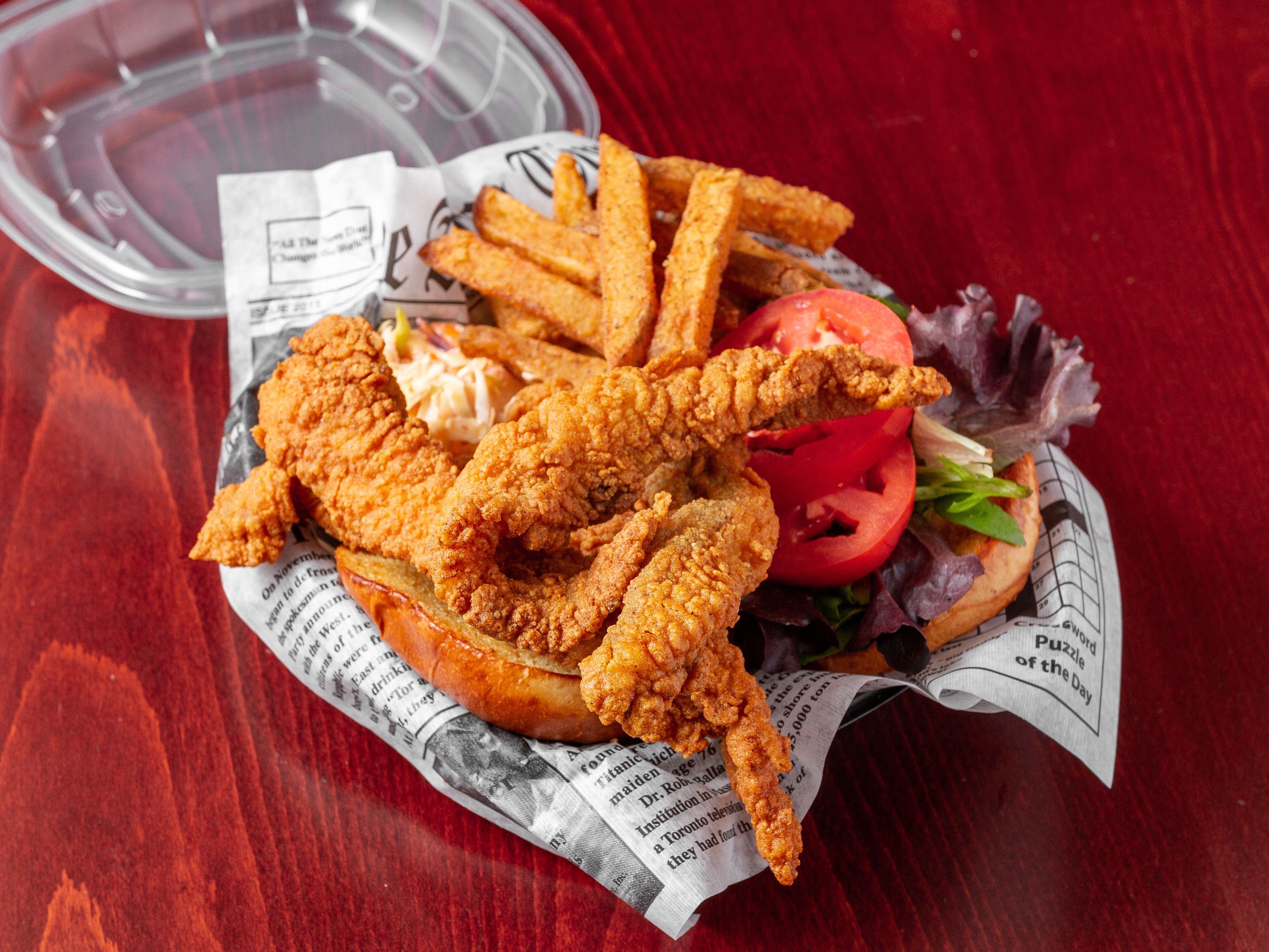 Order Southern Fried Catfish Tenders Sandwich - Only food online from Chick N Friends store, Columbia on bringmethat.com