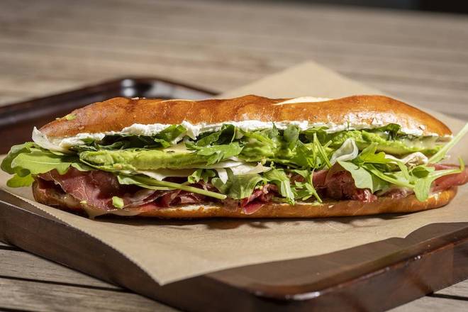 Order Italian Bresaola + Avocado With Truffled Goat Cheese Baguette food online from Hannah's Bretzel store, Chicago on bringmethat.com