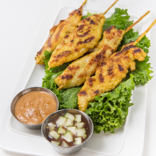Order A6. Chicken Satay food online from Dokbua Thai Kitchen store, Brookline on bringmethat.com