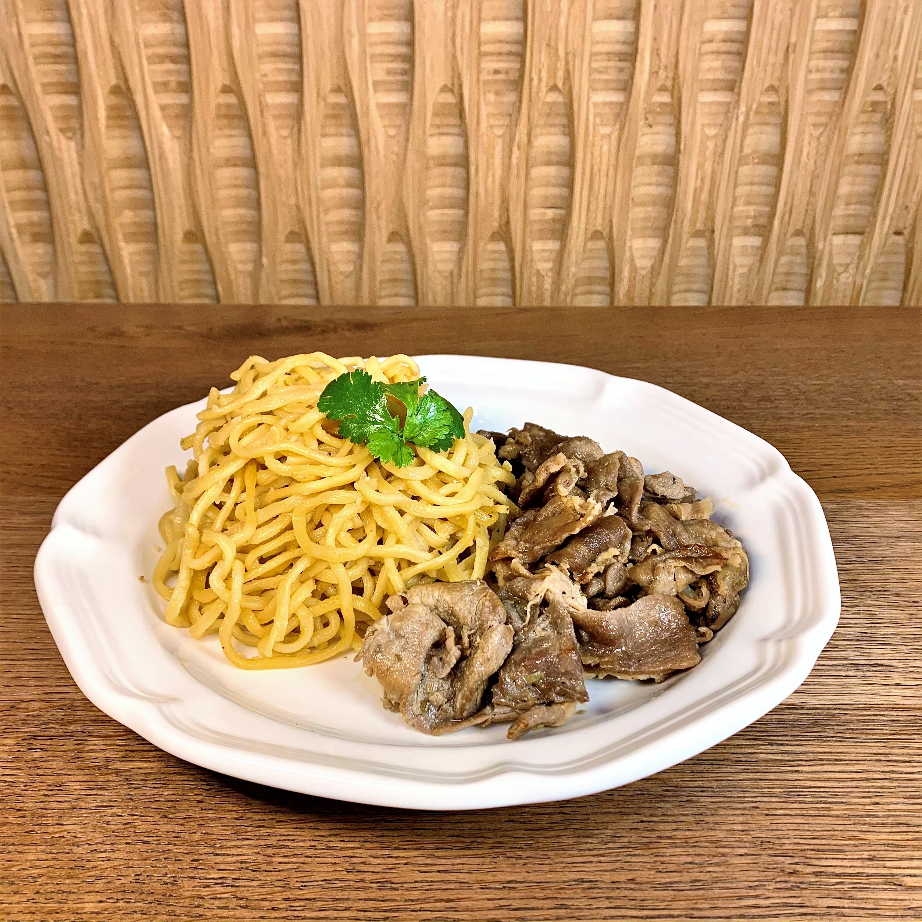 Order Grilled Pork Garlic Noodles food online from My Cup Of Tea store, San Francisco on bringmethat.com