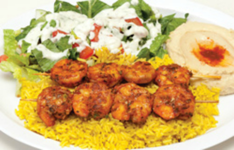 Order #4. Shrimp Kebab Plate food online from The Green Olive store, Gardena on bringmethat.com