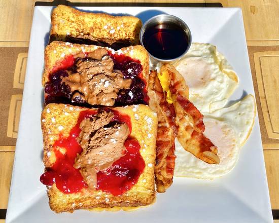 Order All Grown up Texas French Toast Full stack (3) COMBO food online from Santinis Deli & Grill store, Bridgeport on bringmethat.com
