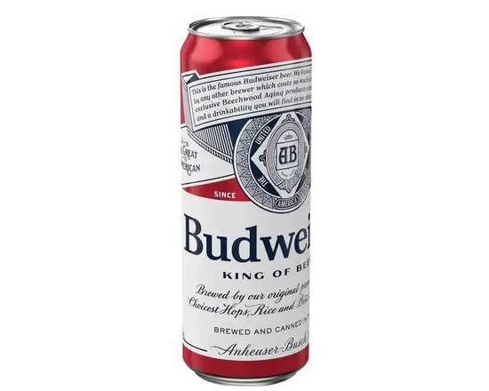 Order Budweiser, 25oz can beer (5.0% ABV) food online from Tenderloin Liquor store, San Francisco on bringmethat.com