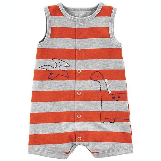Order carter's® Size 12M Striped Dinosaur Cotton Snap-Up Tank Romper in Grey/Orange food online from Bed Bath & Beyond store, Lancaster on bringmethat.com