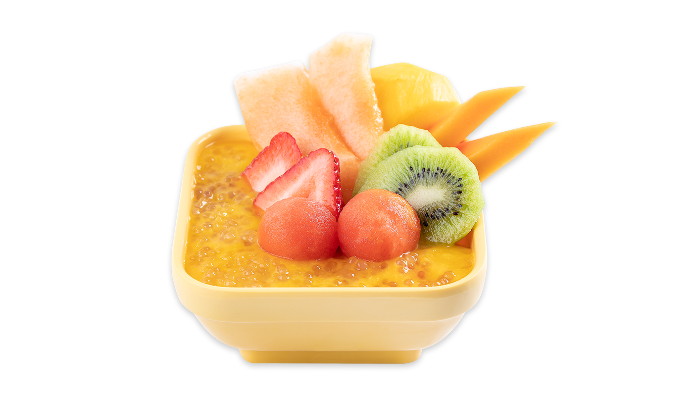Order S2. Mixed Fruits Sago with Mango Juice food online from Sweethoney Dessert store, Colma on bringmethat.com