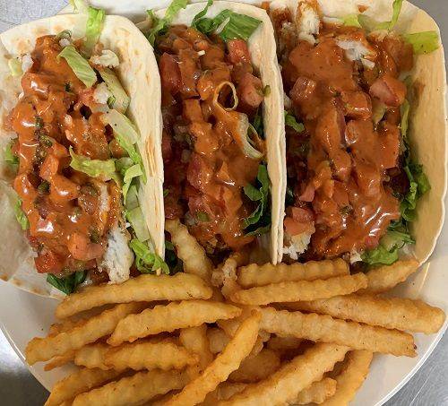 Order Fish Tacos food online from Throwbacks Bar And Grill store, Riverside on bringmethat.com