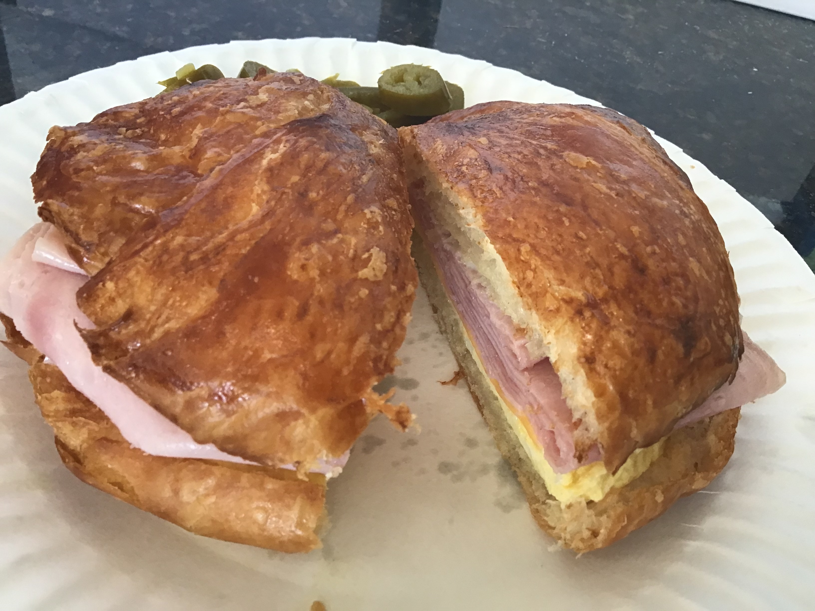 Order #3. Croissant with Ham, Egg and Cheese Sandwich food online from Donut Basket store, Modesto on bringmethat.com