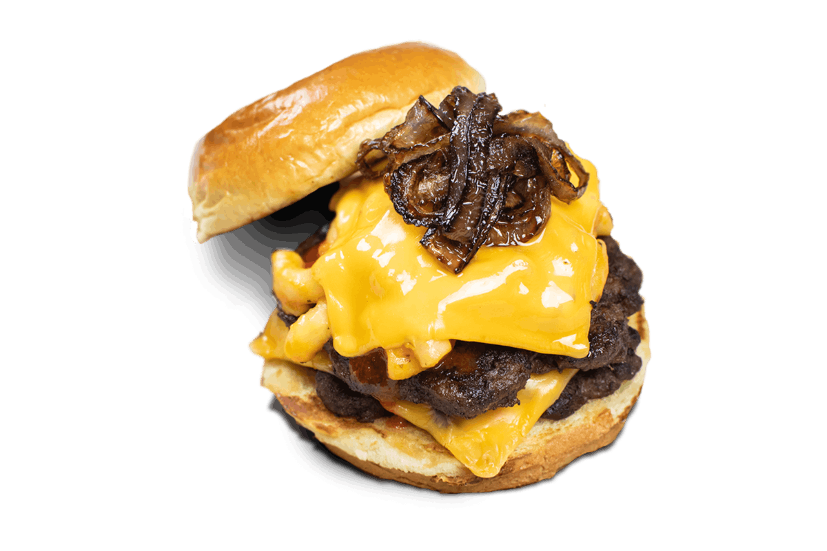 Order Kickin' Mac Attack Burger food online from $5 Burgers store, Mountainside on bringmethat.com