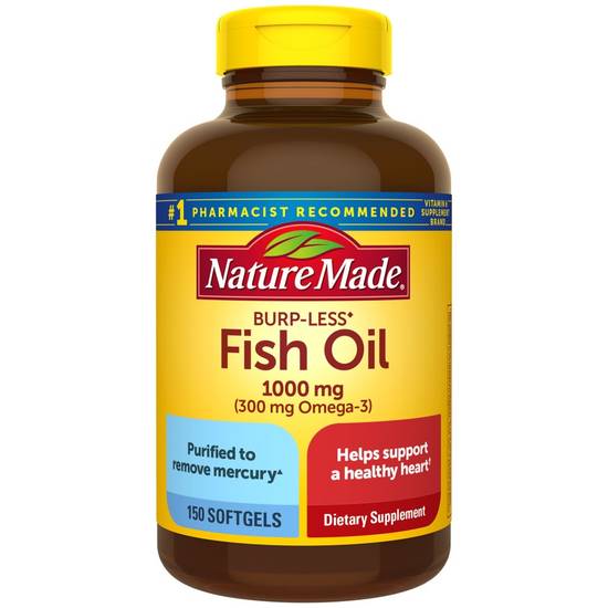 Order Nature Made Burp Less Fish Oil 1000 mg Softgels with 300 mg Omega-3 (150 ct) food online from Rite Aid store, Palm Desert on bringmethat.com