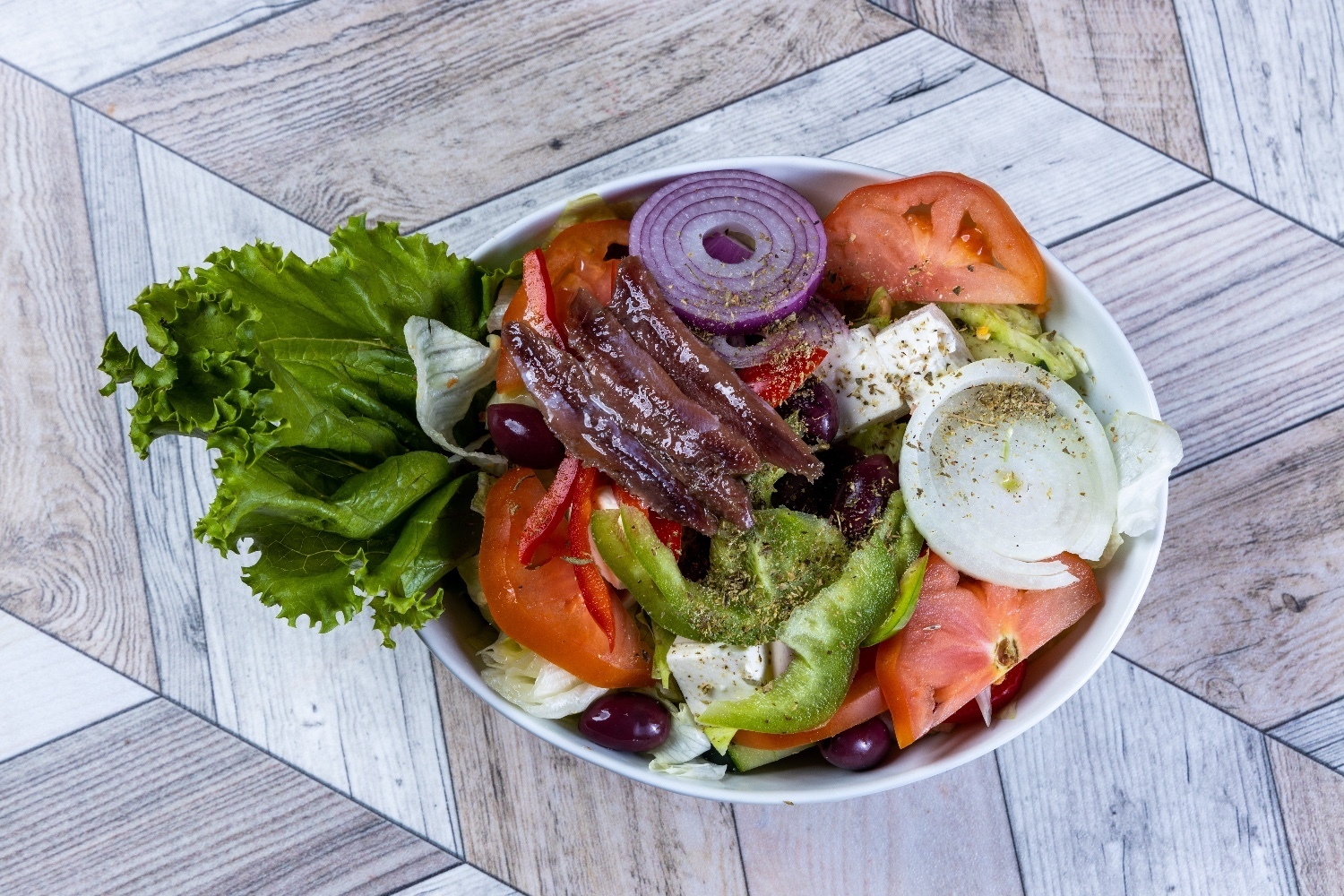 Order Grecian Salad food online from Top View Restaurant store, Chicago on bringmethat.com