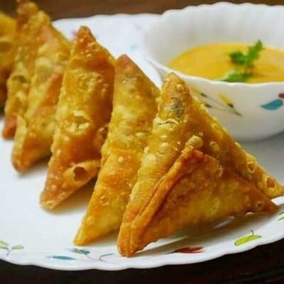Order Onion Samosa (6Pcs) food online from Peacock Indian Cuisine store, Plano on bringmethat.com