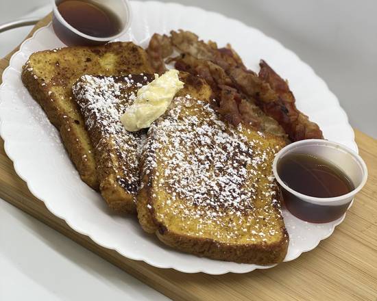 Order French Toast With 2 Eggs & Meat food online from Charlies Bagel & Deli store, Woodbridge on bringmethat.com