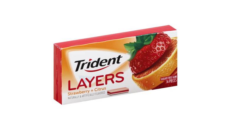 Order Trident Layers Wild Strawberry Tangy Citrus Sugar Free Gum, 14Ct food online from Trumbull Mobil store, Trumbull on bringmethat.com