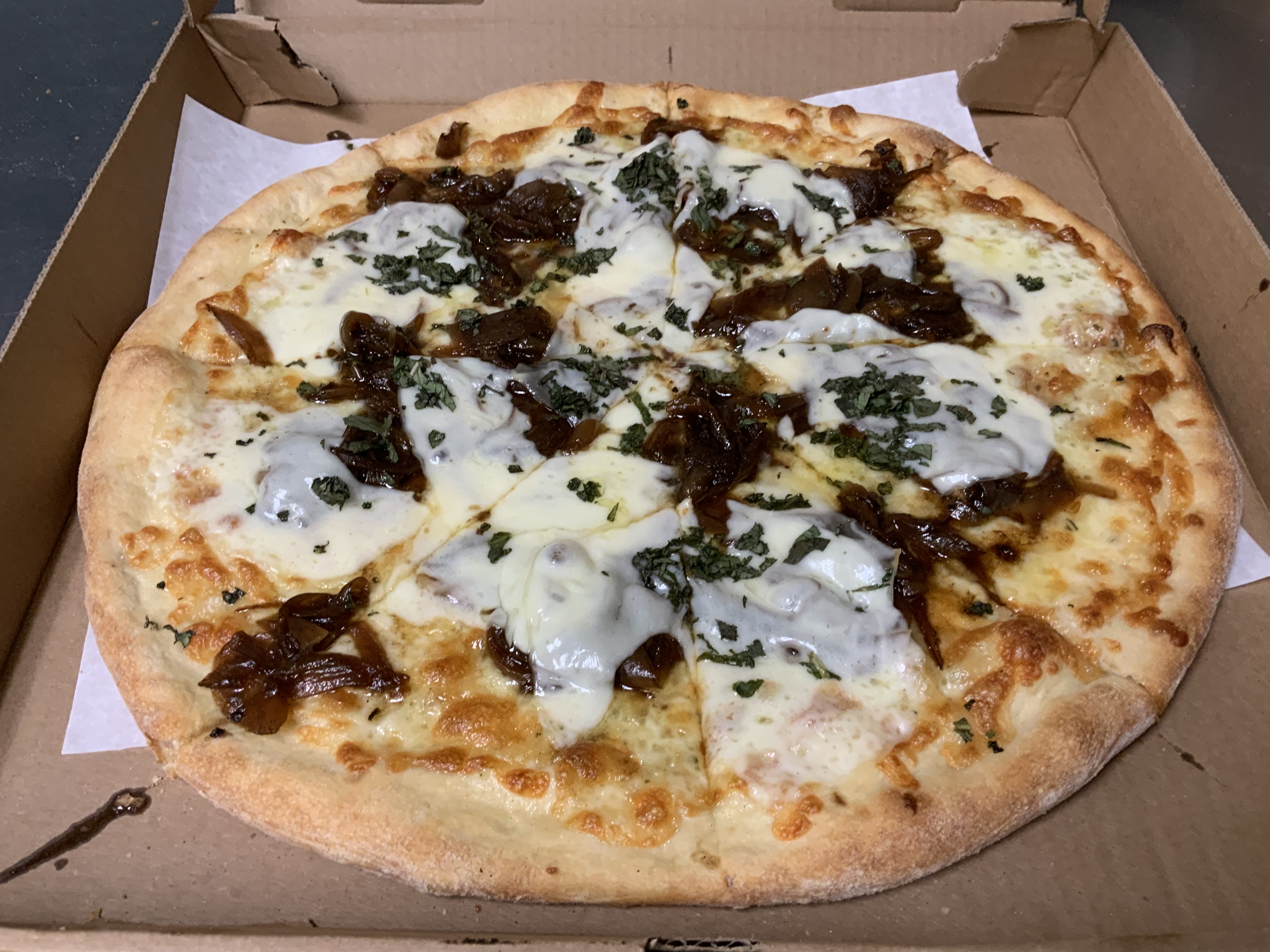 Order Caramelized Onion Pizza food online from Nino's Pizzarama store, Royersford on bringmethat.com