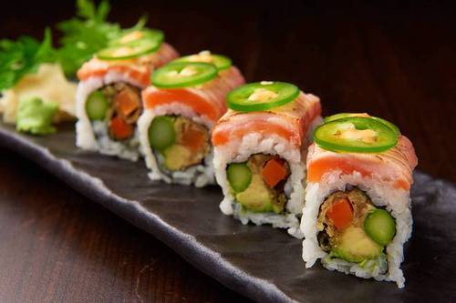 Order Tataki Salmon Roll food online from Mocha Bleu store, Teaneck on bringmethat.com