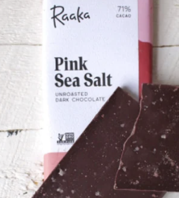 Order Raaka Pink Sea Salt Chocolate Bar food online from The Sweet Shop Nyc store, New York on bringmethat.com