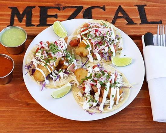 Order Fish Tacos food online from Mezcal Kitchen store, Bayonne on bringmethat.com