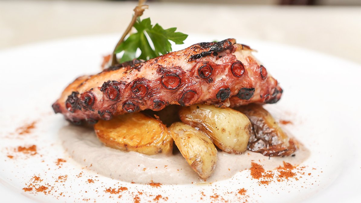 Order Grilled Spanish Octopus food online from Blue Seafood Bar store, New York on bringmethat.com