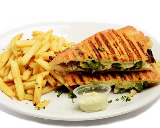 Order Greek Philly Panini food online from George's Greek Grill-Fig at 7th store, Los Angeles on bringmethat.com