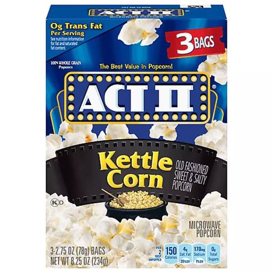 Order ACT II Popcorn - Kettle Corn (3 Bags) food online from IV Deli Mart store, Goleta on bringmethat.com
