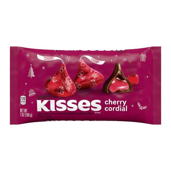 Order HERSHEY'S KISSES Cherry Cordial Milk Chocolate Filled with Cherry Cordial Creme Candy, Christmas, 7 oz, Bag food online from Cvs store, EL MONTE on bringmethat.com