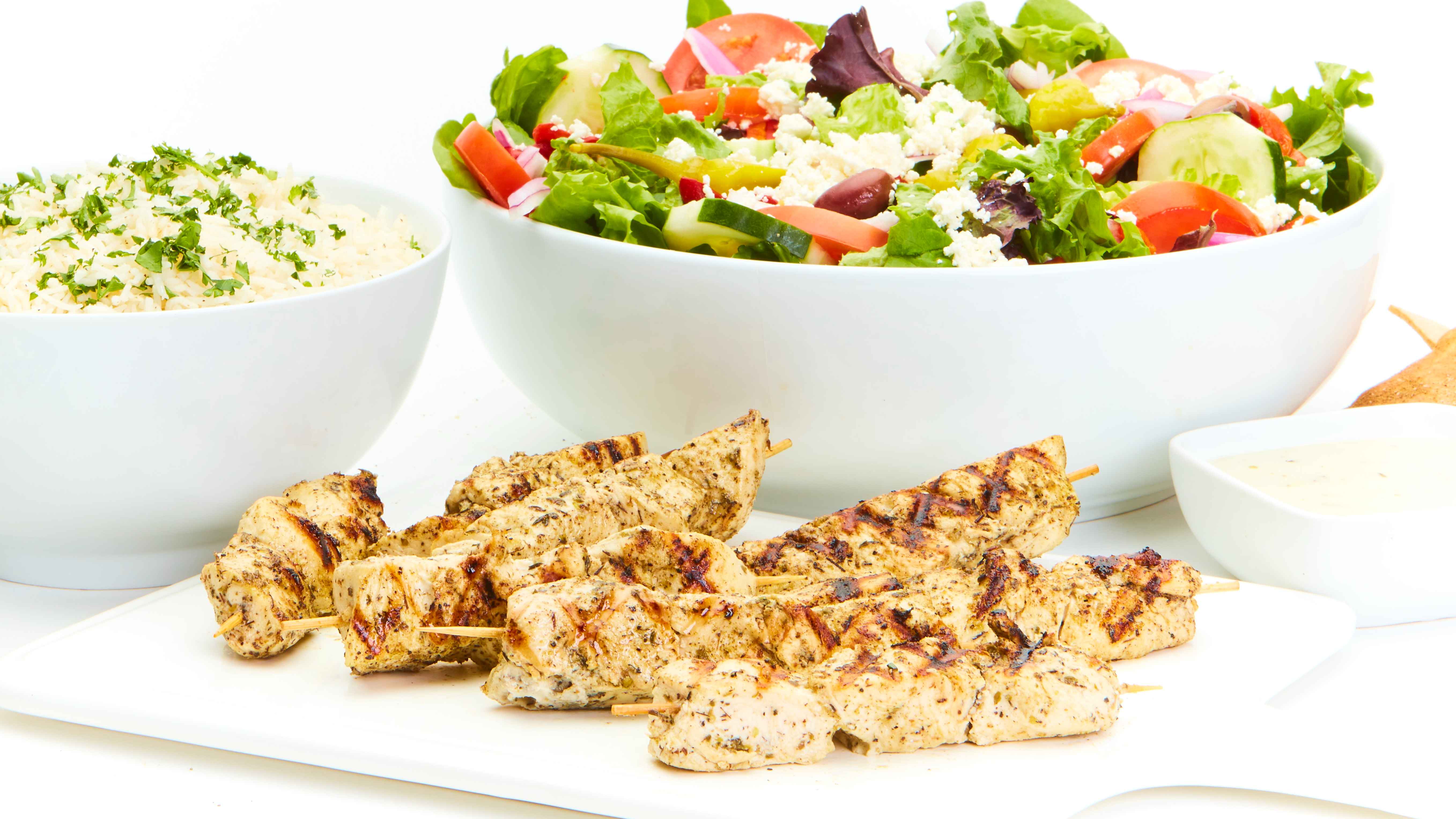 Order Grilled Chicken Kebob Feast for 6 food online from Taziki's Mediterranean Cafe store, Charlotte on bringmethat.com