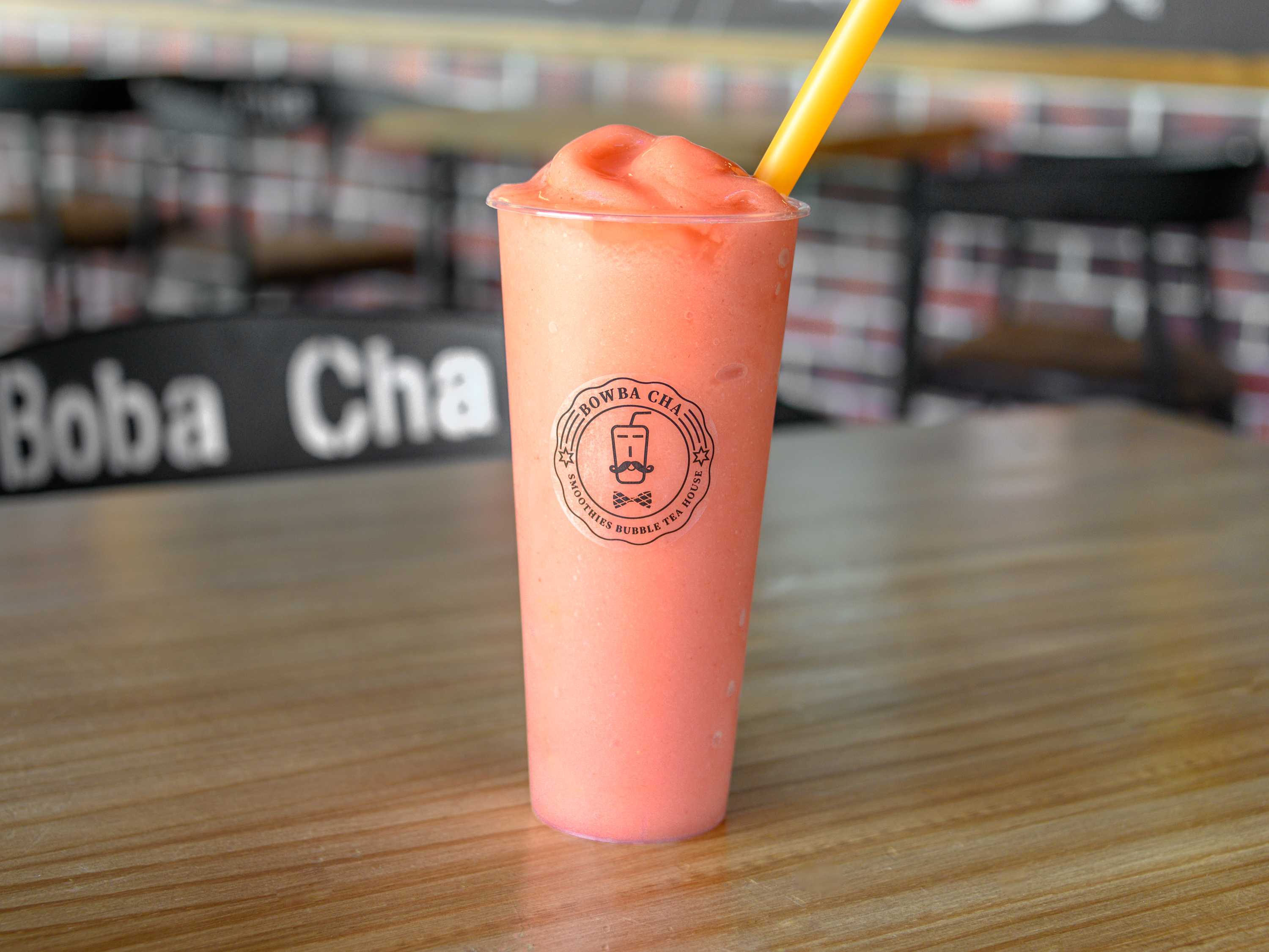 Order Strawberry Peach Smoothie food online from Boba Cha Smoothies Bubble Tea House store, Newark on bringmethat.com