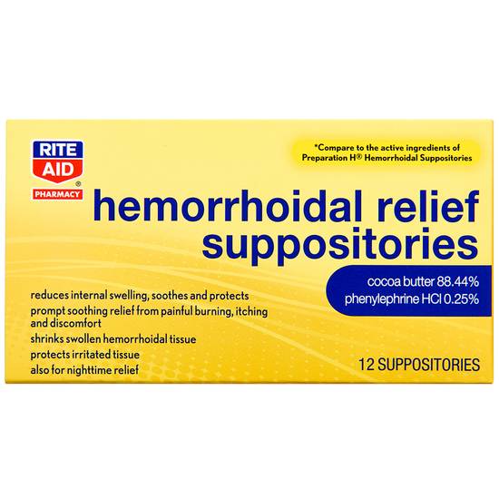 Order Rite Aid Hemorrhoidal Suppositories (12 ct) food online from Rite Aid store, Bryan on bringmethat.com