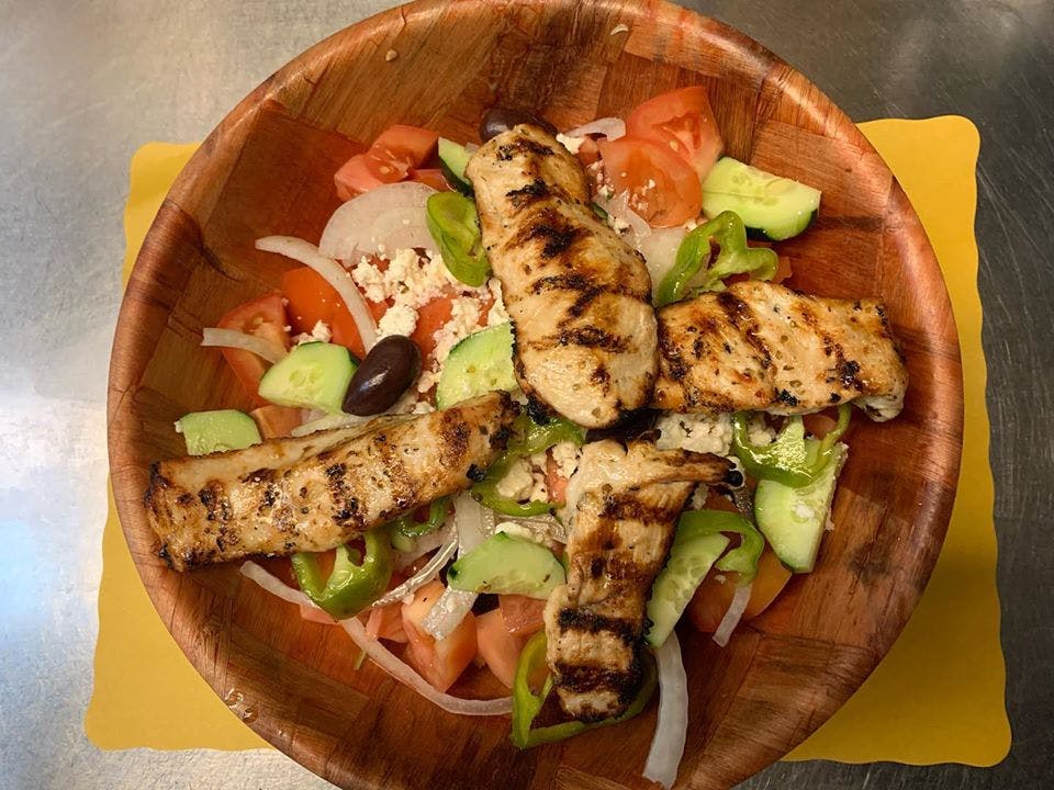 Order Horitaki Salad with Grilled Chicken - Small food online from Mykonos Restaurant store, North Arlington on bringmethat.com