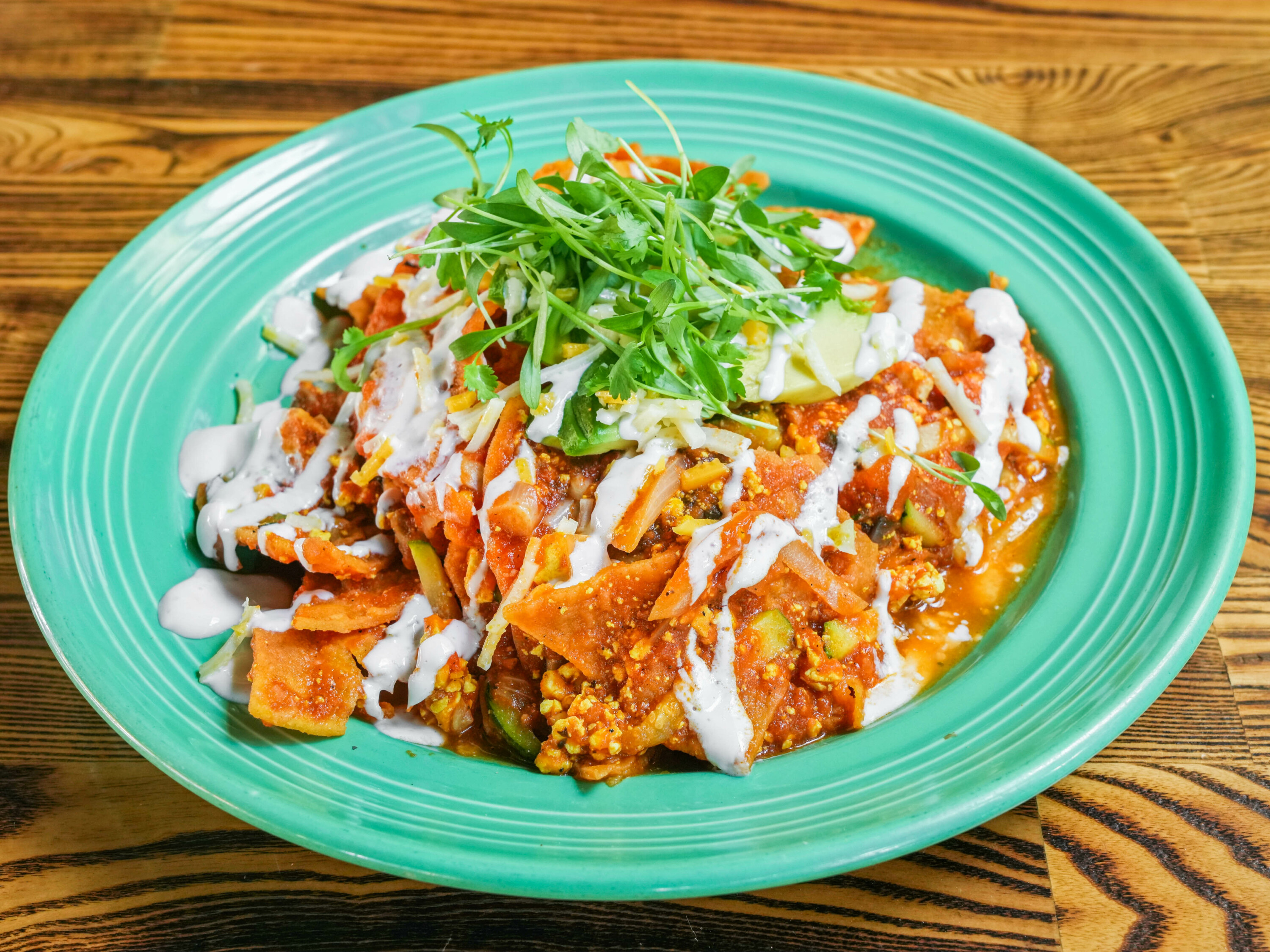 Order Gluten Free Chilaquiles Breakfast food online from The Grain Cafe store, Culver City on bringmethat.com