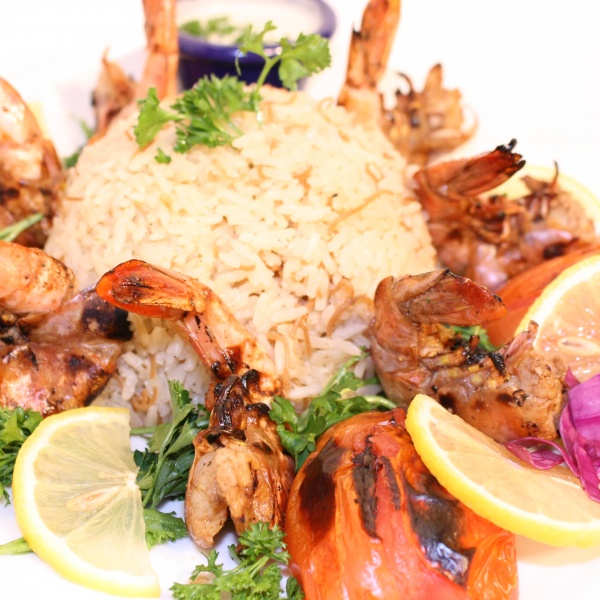 Order Shrimp Kabob Entree food online from Sky Restaurant & Lounge store, Winnetka on bringmethat.com
