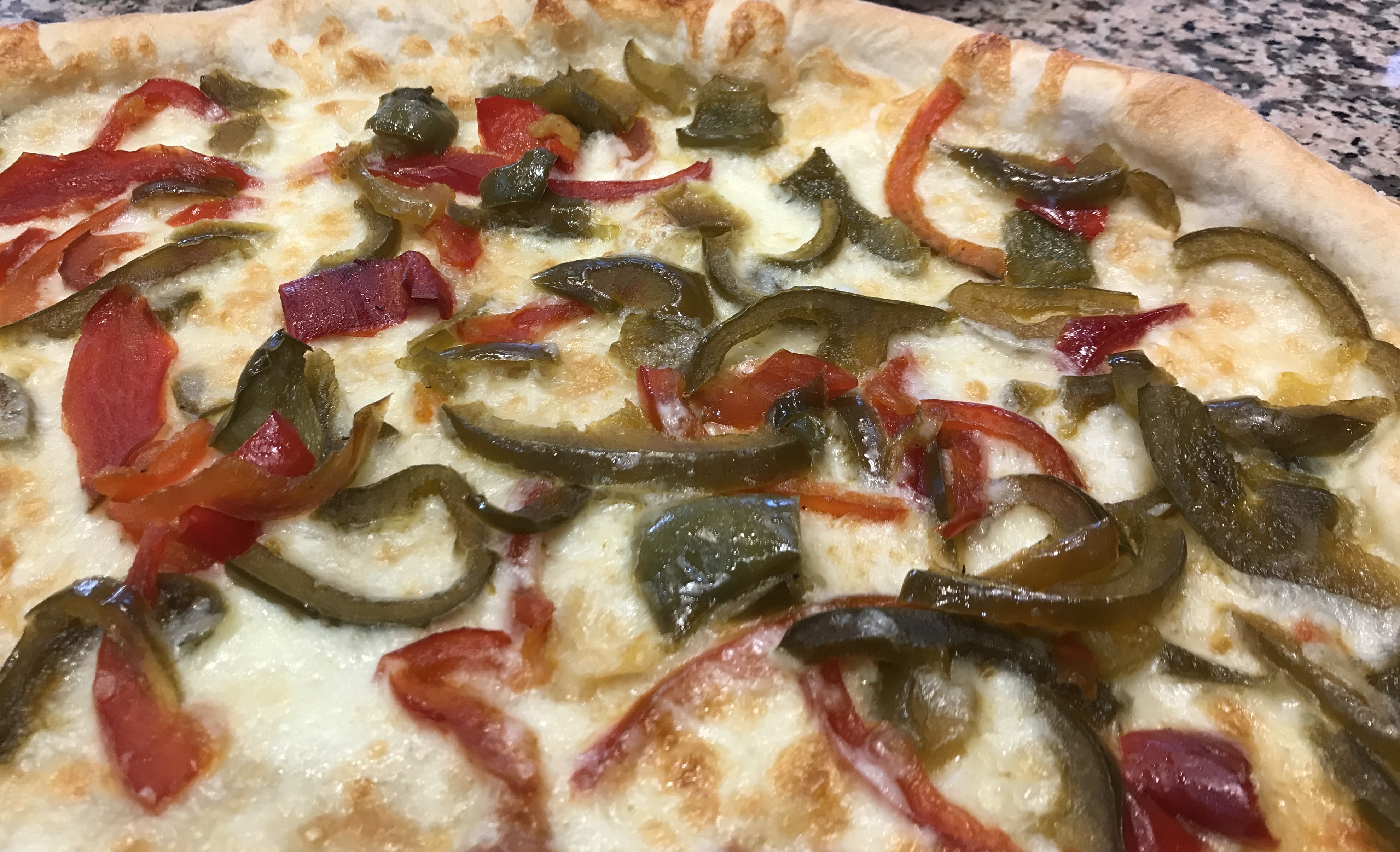 Order 18" White with Roasted Sweet Pepper Vegetarian Pizza food online from Joe's Brick Oven Pizza store, Philadelphia on bringmethat.com