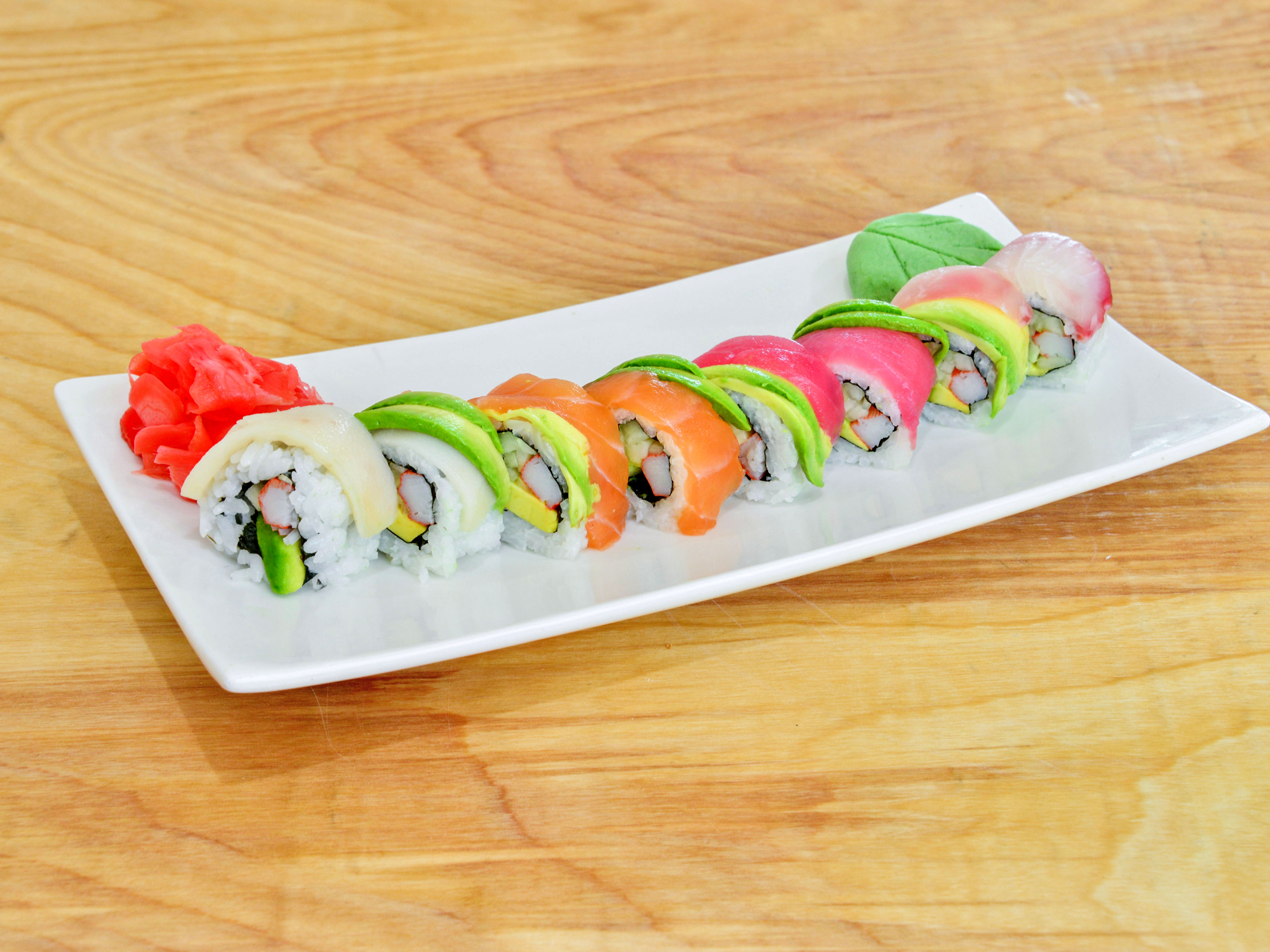 Order Rainbow Roll food online from Hong Kong Buffet Sushi Hibachi Lounge store, Wadsworth on bringmethat.com