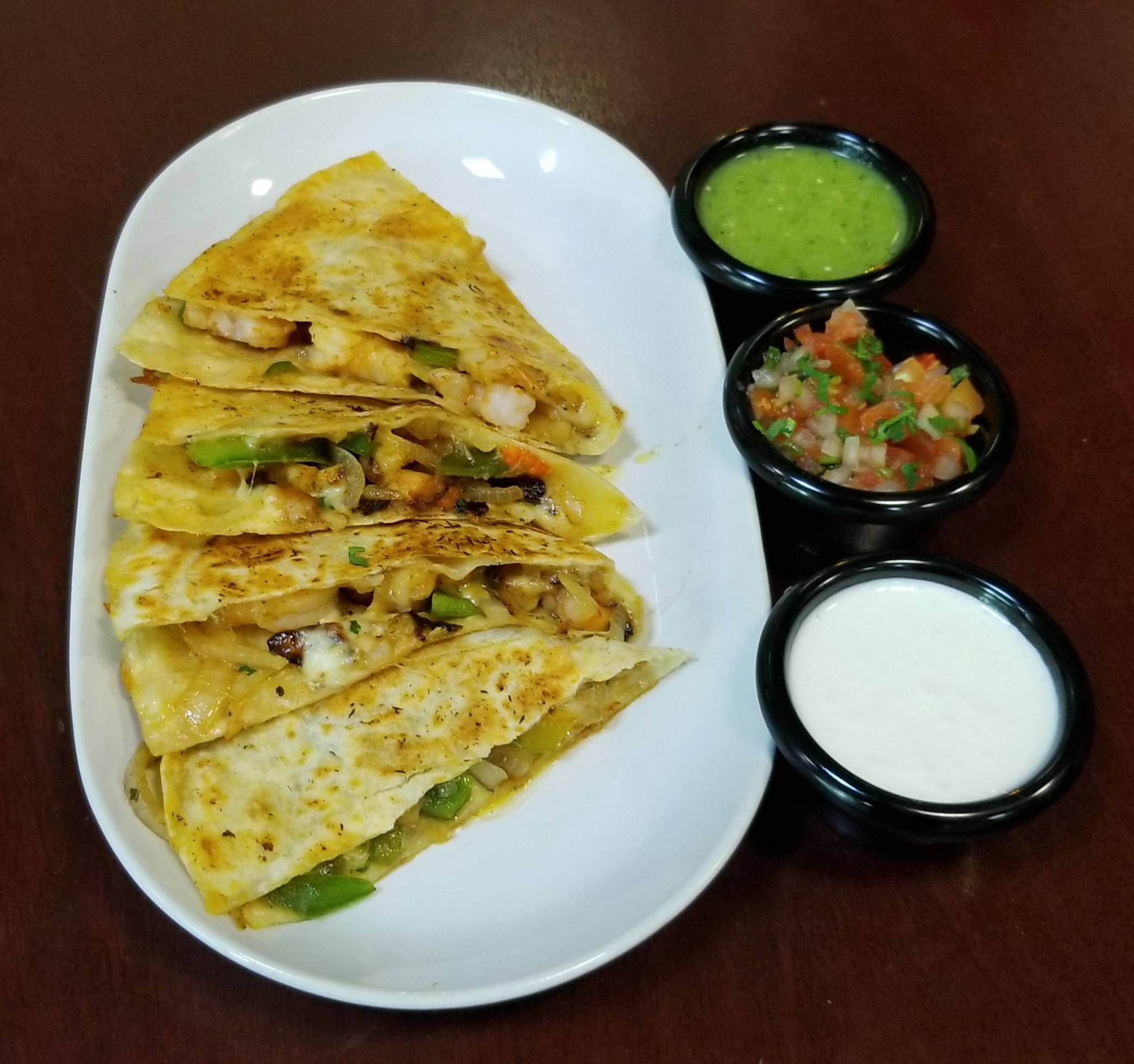 Order Shrimp Quesadillas (4 Slices) food online from Cinco de mayo authentic mexican cuisine store, New York on bringmethat.com
