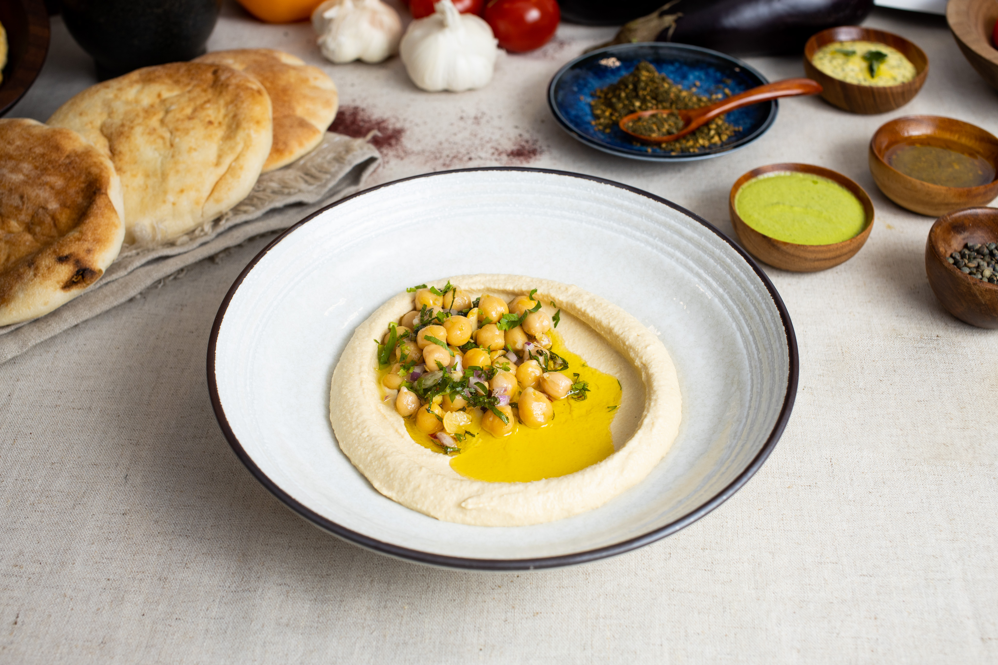 Order Hummus with Chickpea and Fresh Herbs Mix (gluten-free) food online from Za'atar store, San Francisco on bringmethat.com