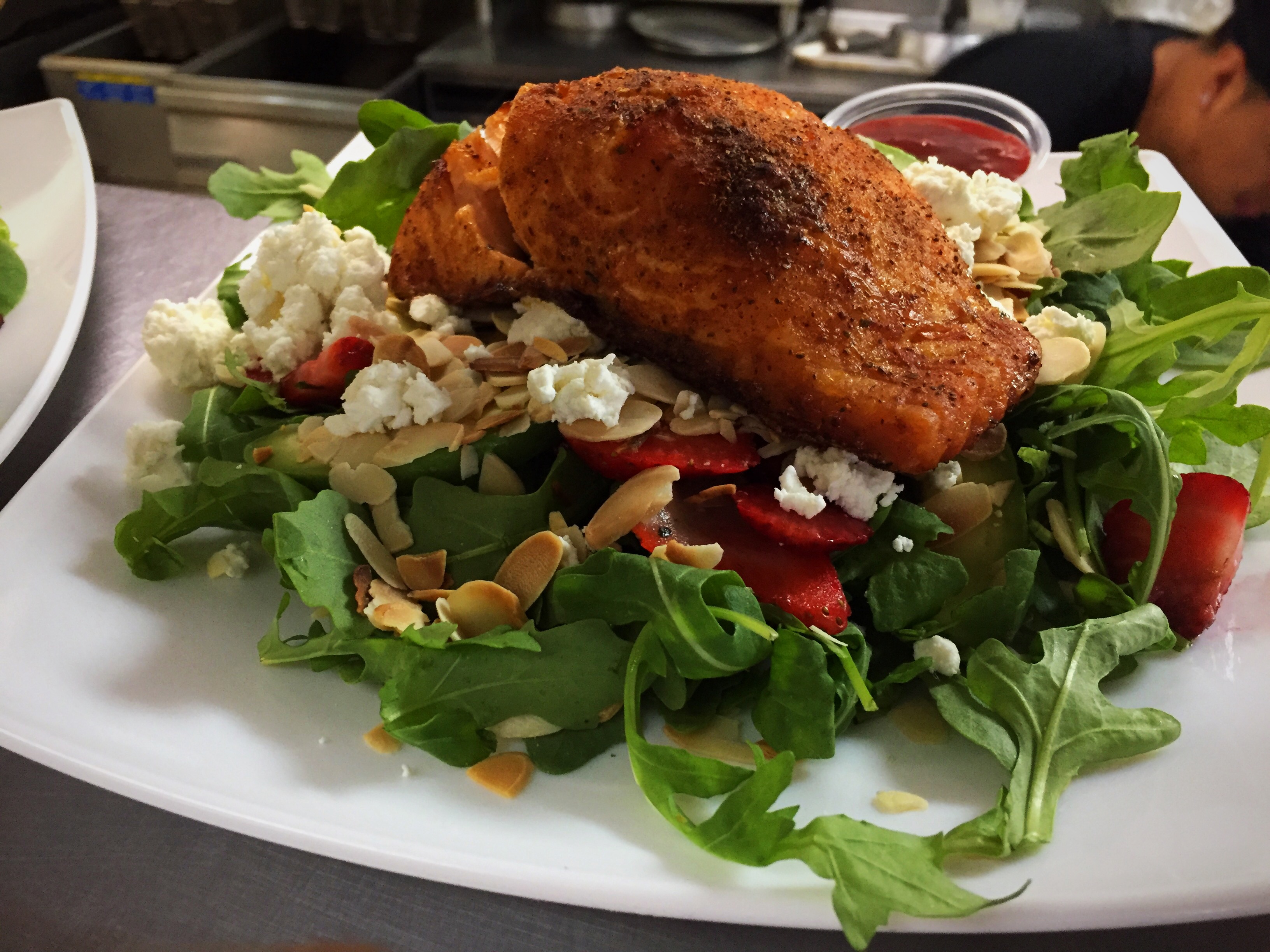Order Salmon Avo-Berry Salad food online from Healthy Garden & Gourmet Pizza store, Collingswood on bringmethat.com