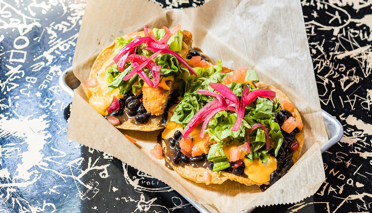 Order Not Chicken Tostadas (VT) food online from Stella's Lounge store, Grand Rapids on bringmethat.com