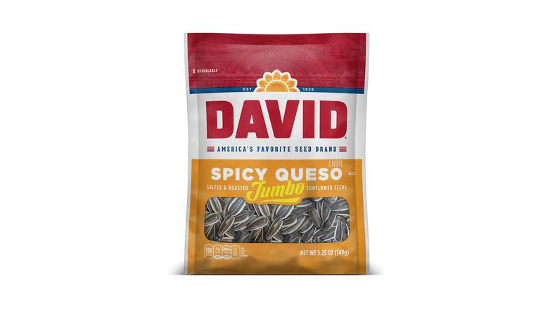Order David Roasted And Salted Spicy Queso Jumbo Sunflower Seeds food online from Trumbull Mobil store, Trumbull on bringmethat.com