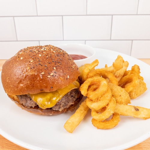 Order Kid's Cheeseburger w/ Fries food online from Click Virtual Food Hall store, Houston on bringmethat.com