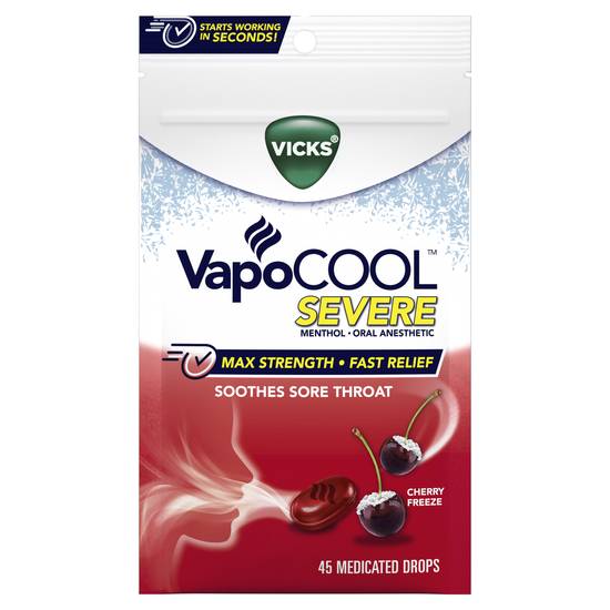 Order Vicks VapoCool Severe Medicated Drops Cherry Freeze (45 ct) food online from Rite Aid store, Louisville on bringmethat.com