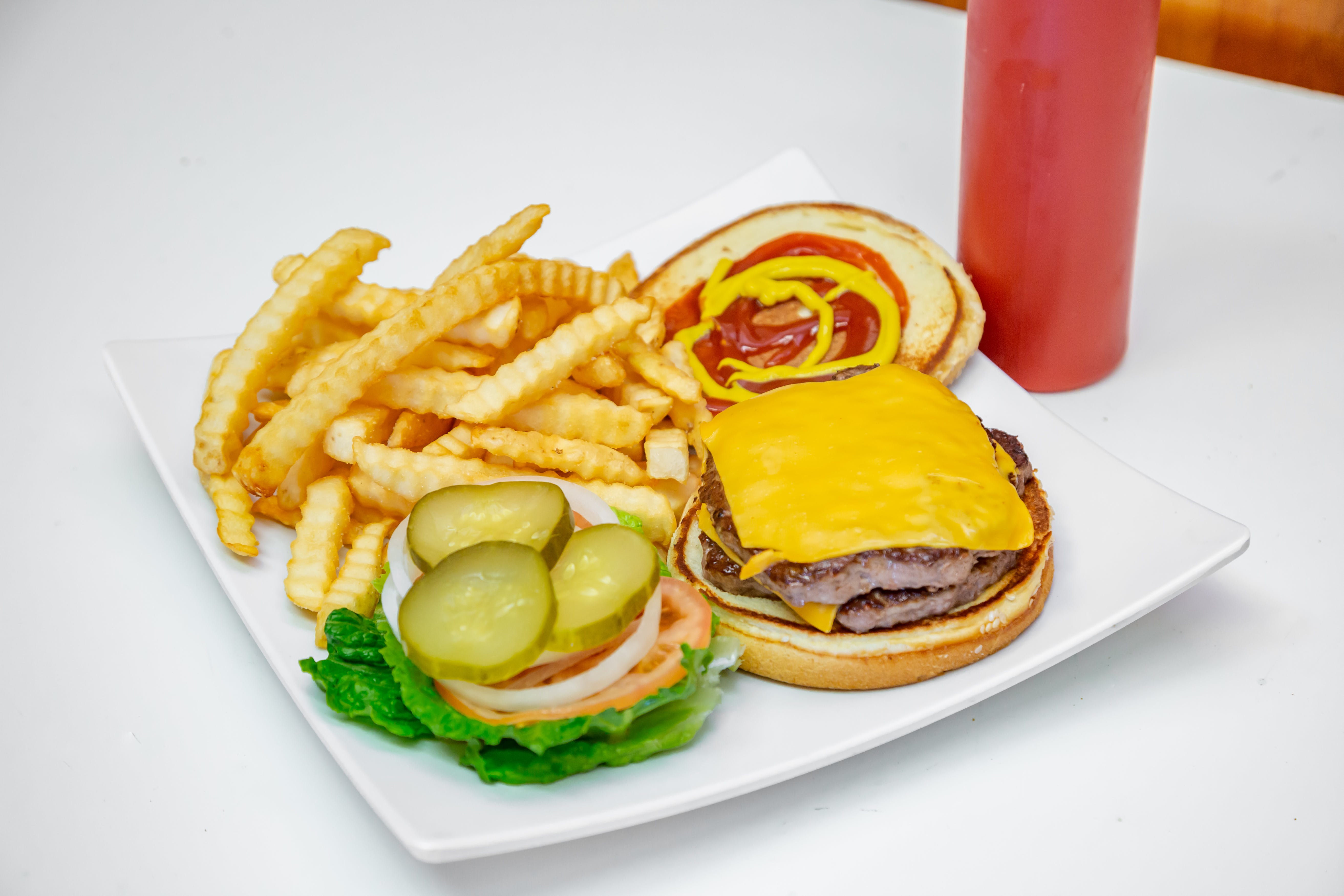 Order Double Cheeseburger with Fries - Burger food online from Benny's Pizza store, Chicago on bringmethat.com