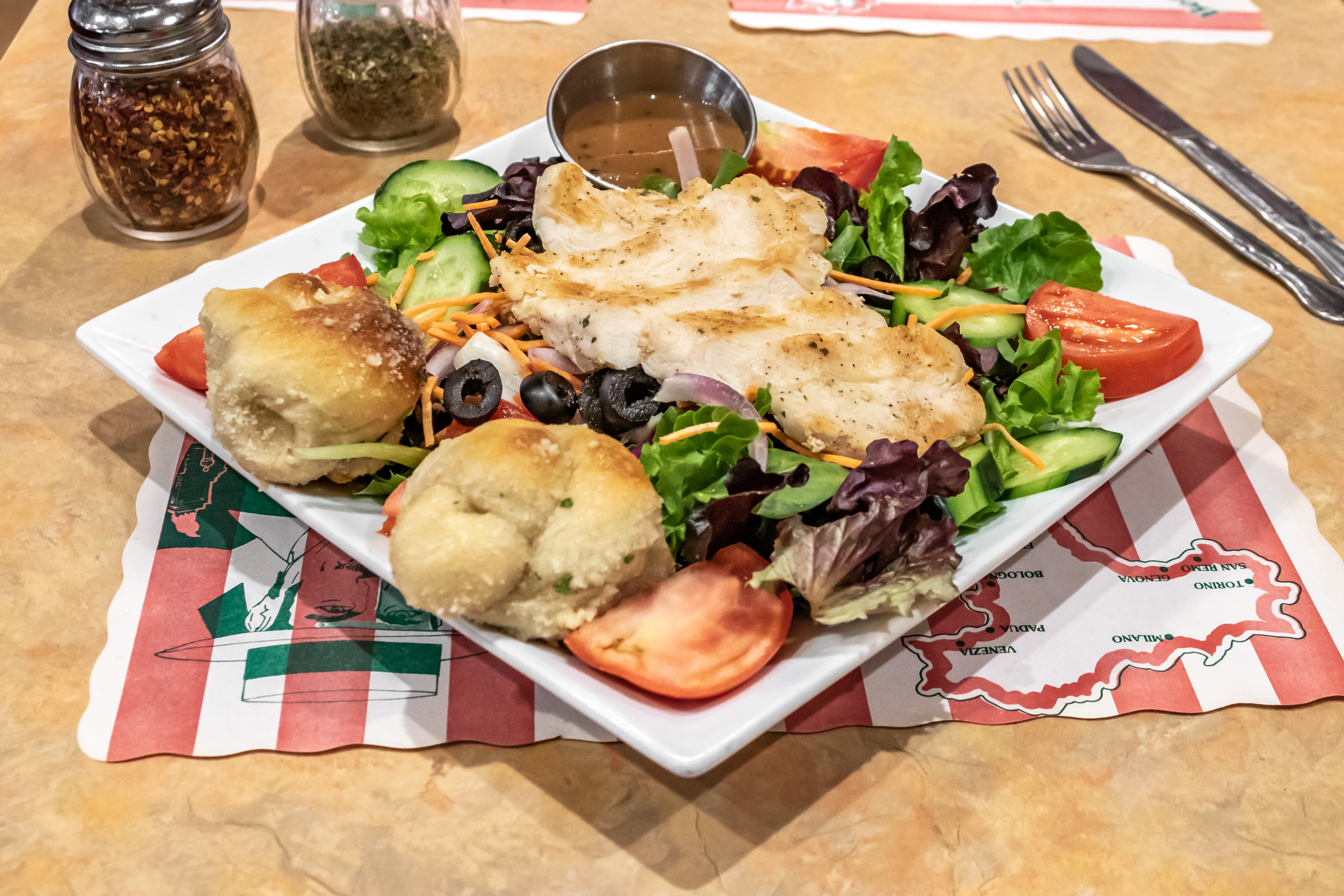 Order Grilled Chicken Greek Salad - Salad food online from Roma Pizza store, West Berlin on bringmethat.com