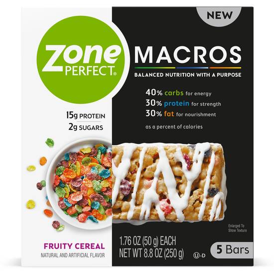 Order ZonePerfect Macros Nutrition Bar Fruity Cereal Bars (1.76 oz x 5 ct) food online from Rite Aid store, Grove City on bringmethat.com