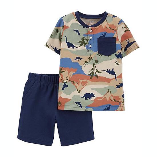 Order carter's® Size 3M 2-Piece Dinosaur Henley T-Shirt and Short Set in Camo/Blue food online from Bed Bath & Beyond store, Lancaster on bringmethat.com