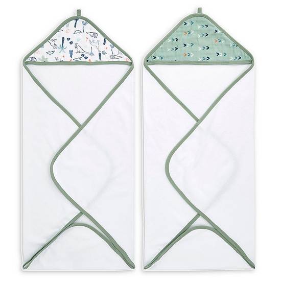 Order aden + anais™ essentials Dinotime 2-Pack Hooded Towels in Green food online from Buybuy Baby store, Whitehall on bringmethat.com