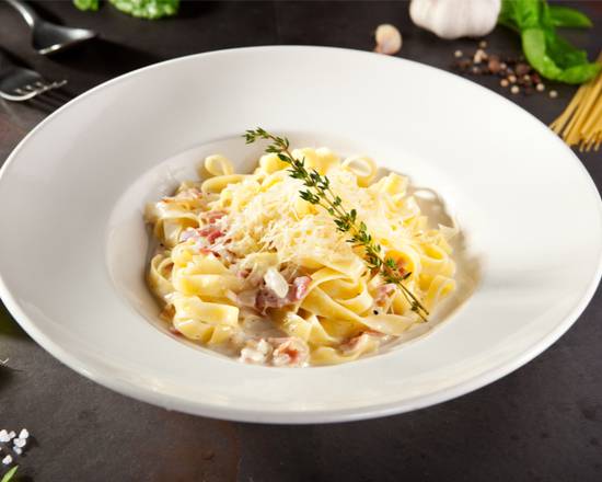 Order The Fettuccine Carbonara food online from The Pasta Story store, San Mateo on bringmethat.com